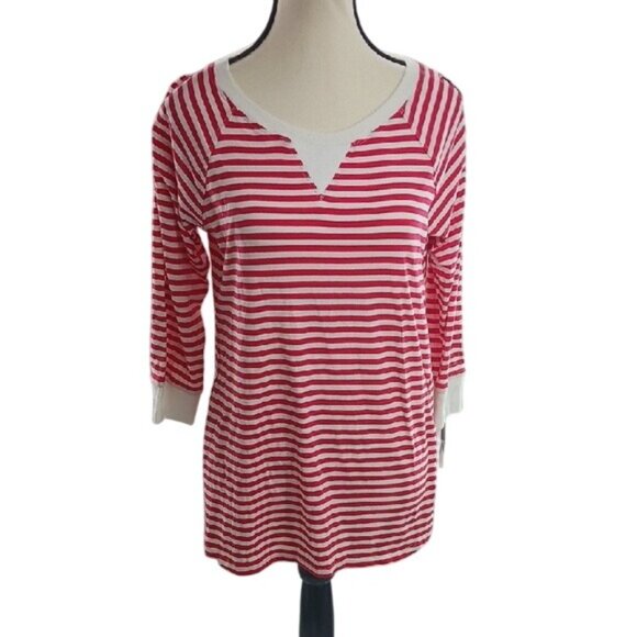 Calvin Klein Performance Shirt Red White Striped 3/4 Sleeve Tunic Womens Size S - Picture 1 of 9